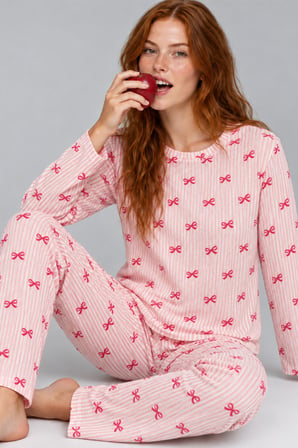 Night Açık Pembe Kadın Çizgili Rahat Kalıp İkili Pijama Takımı 4805