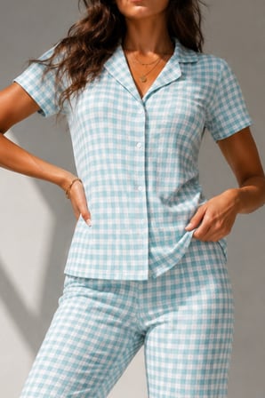 Night Su Yeşili Kadın Klasik Doğal Düğme Gece Pijama Takımı