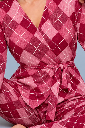 Night Pembe Kadın Desenli Ev Stili Kuşaklı Pijama Takımı 4808