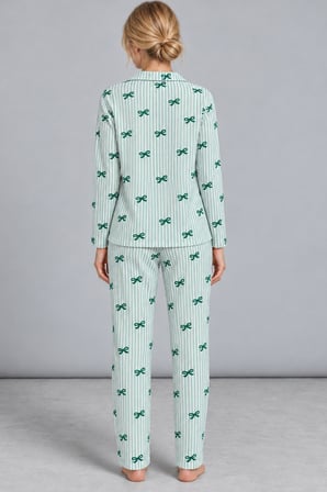 Night Yeşil Kadın Kurdela Desenli Bol Pijama Takımı 4799