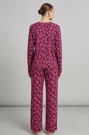 Night Lila Kadın Çizgili Regular Fit Pijama Takımı 4764