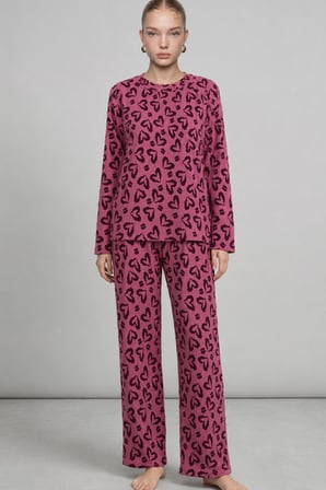 Night Lila Kadın Çizgili Regular Fit Pijama Takımı 4764