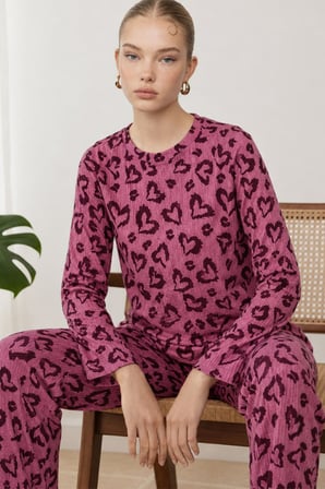 Night Lila Kadın Çizgili Regular Fit Pijama Takımı 4764