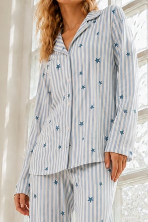 Night Mavi Kadın Regular Bürümcük Pijama Takımı