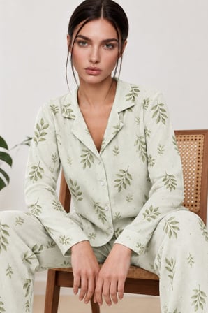 Night Yeşil Kadın Uzun Kollu Rahat Pijama Takımı 4767