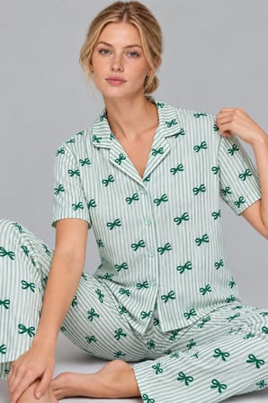 Night Yeşil Kadın Desenli Rahat Pijama Takımı 4800
