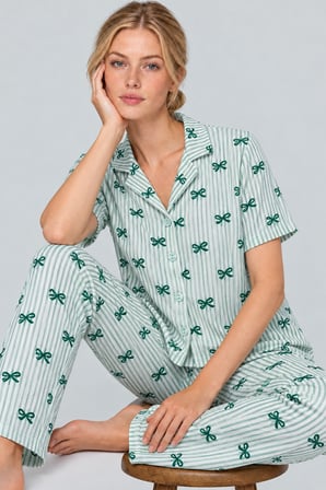 Night Yeşil Kadın Desenli Rahat Pijama Takımı 4800