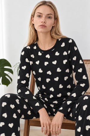 Night Çok Renkli Kadın Desenli İkili Rahat Pijama Takımı 4826