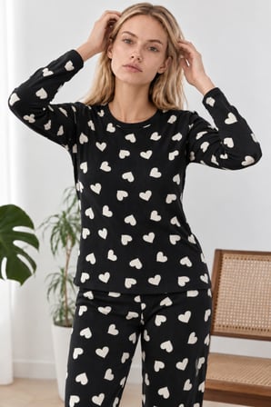Night Çok Renkli Kadın Desenli İkili Rahat Pijama Takımı 4826