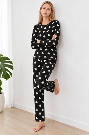 Night Çok Renkli Kadın Desenli İkili Rahat Pijama Takımı 4826