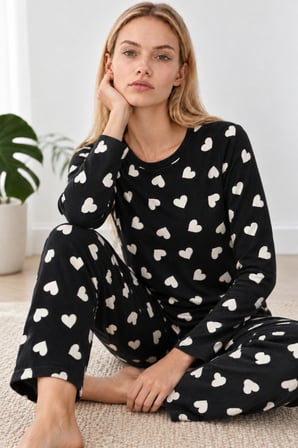 Night Çok Renkli Kadın Desenli İkili Rahat Pijama Takımı 4826