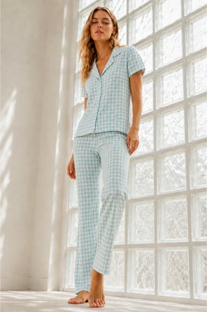 Night Su Yeşili Kadın Genç Loose İpliği Boyalı Pijama Takımı