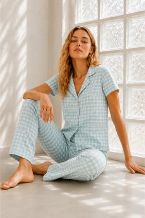 Night Su Yeşili Kadın Genç Loose İpliği Boyalı Pijama Takımı