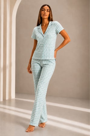 Night Su Yeşili Kadın Kısa Kollu Rahat Kalıp Şık Pijama Takımı