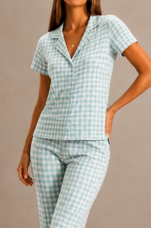 Night Su Yeşili Kadın Kısa Kollu Rahat Kalıp Şık Pijama Takımı