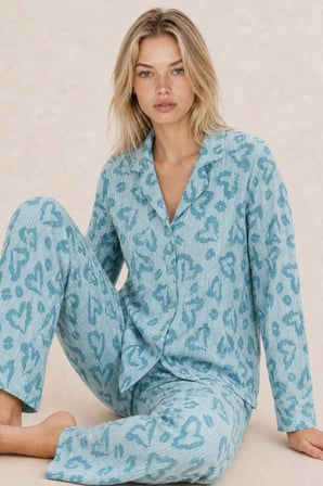 Night Mavi Kadın Uzun Kollu Rahat Pijama Takımı 4761
