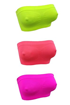 860 Kadın Neon Askısız 3lü Paket Strapless Atlet