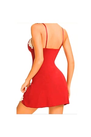 Fantezia Night Fiyonklu Dantelli Yırtmaçlı Kırmızı Gecelik TG279247
