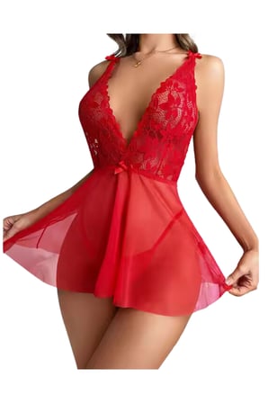 Fantezia Night Fantezi Kırmızı Dantelli Transparan Tül Etekli Elbise Gecelik TG273267