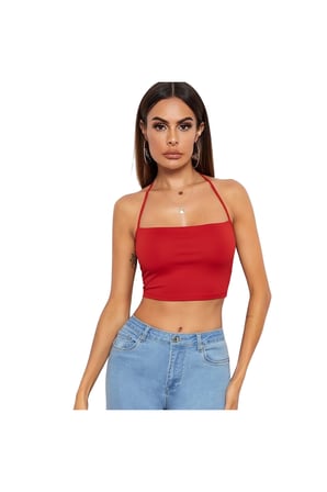 Fantezia Night Kadın Sırtı Açık Kırmızı Belden Bağlamalı Crop Büstiyer TG275441-K