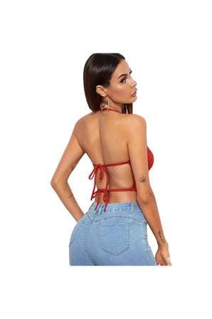Fantezia Night Kadın Sırtı Açık Kırmızı Belden Bağlamalı Crop Büstiyer TG275441-K