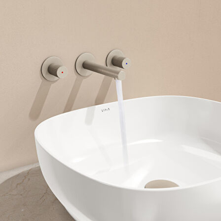 VitrA Origin A4258234 Ankastre Lavabo Bataryası, 3 Rozetli, Sıva Üstü, Fırçalı Nikel