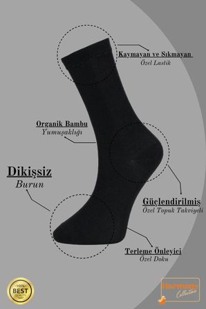 Bambu Kadın Siyah Uzun Soket Çorap (6 ÇİFT) Özel Kutulu, Burun Dikişsiz, Premıum Socks
