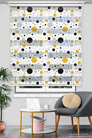 Sarı Siyah Puantiye Baskılı Zebra Perde - Dijital Baskılı Zebra Perde