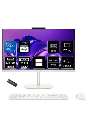 OmniStudio 27 Core 5 210H 40GB RAM 2TB SSD 27" FHD W11H Beyaz All in One Bilgisayar + Per4 USB Bellek