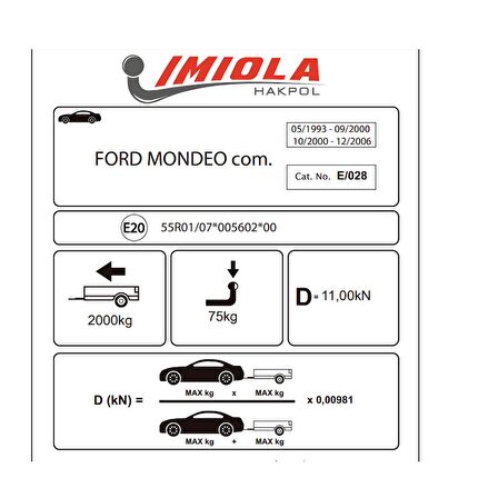 Hakpol Ford Mondeo Estate  05/1993-09/2000Çeki Demiri
