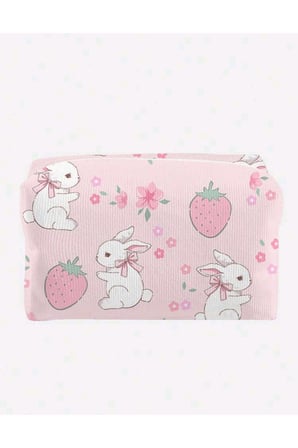 Kawaii Tavşan Ve Çilek Desenli Makyaj Organizer Çantası