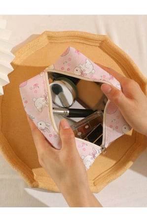 Kawaii Tavşan Ve Çilek Desenli Makyaj Organizer Çantası