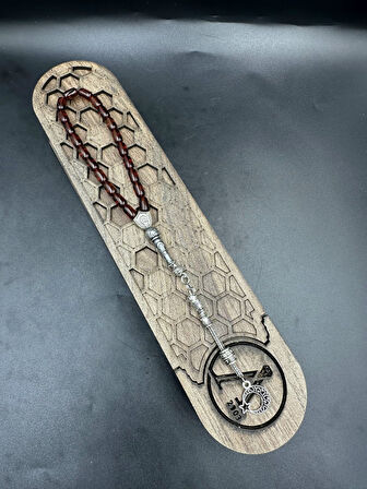 Ay Yılldız Alpaka Püskül  Ateş Kehribar Tespih (Ahşap Kutu)