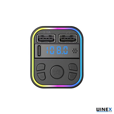 Global G39 Fm Handsfree Bluetooth Modülatör MP3 Player Type-C Çıkışlı Araç Şarj Aleti WNE1108