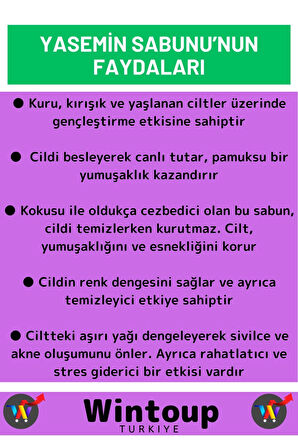 Özel Üretim %100 Doğal Güzel Kokulu Yüz Cilt Saç Vücut İçin Bitkisel Yasemin Sabunu 1 Adet