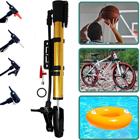 Bisiklet Popması Top Havuz Pompası Sporcu Çok Fonksiyonlu Aliminyum El Pompası Bisiklete Montaj Apar