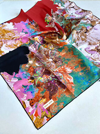 Pierre Cardin Tivil İpek Eşarp 7931438-912-48763 Kırmızı Karışık Desen