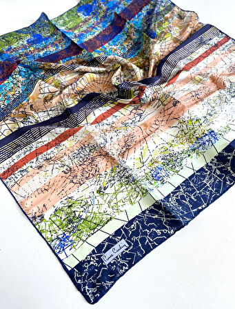 Pierre Cardin Sura Saf İpek Eşarp 49679 Lacivert Karışık Desen