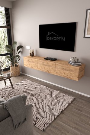 DF17103 Dolaplı Duvara Monte TV Ünitesi 180 cm Modern Askılı Dekoratif Stil TV Sehpası  Atlantik Çam