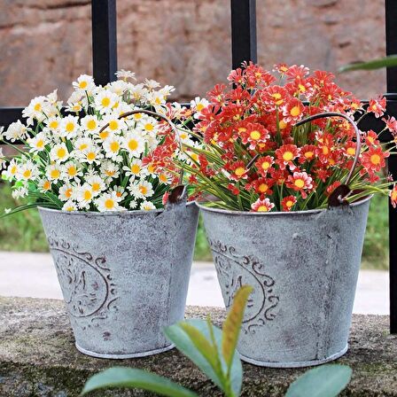 6lı Set Yapay Çiçek Kırmızı Papatya 7 Dallı Plastik Dekoratif Yapay Bitki