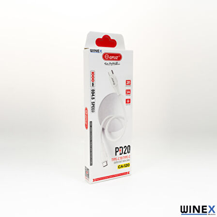 Global CA120 PD20W 3A Type-C to Type-C Data ve Hızlı Şarj Kablosu Beyaz