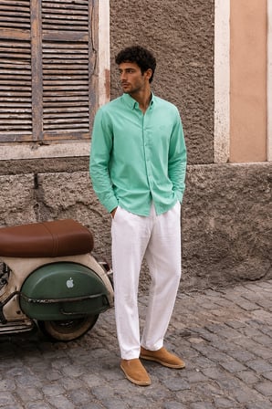 Erkek Minimal Baskılı Oversize Dokulu Gömlek Yeşil