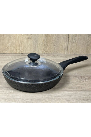 Morelli 26 cm Granit Tava Cam Kapaklı Siyah&Gold