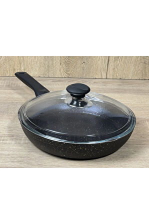 Morelli 26 cm Granit Tava Cam Kapaklı Siyah&Gold