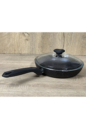 Morelli 26 cm Granit Tava Cam Kapaklı Siyah&Gold