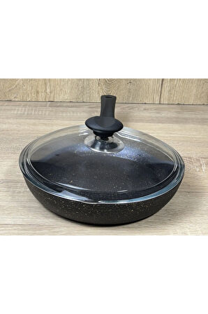 Morelli 26 cm Granit Tava Cam Kapaklı Siyah&Gold