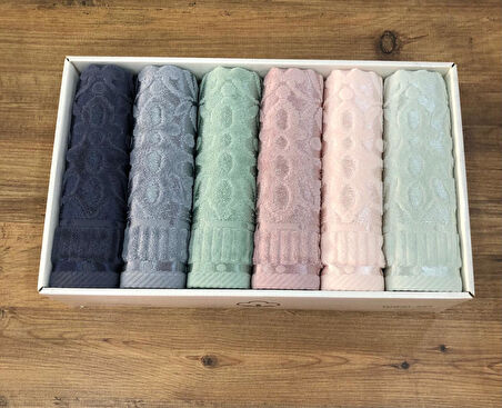 6 Lı Royam Hazangülü Mira %100 Pamuklu Kutulu El Yüz Havlusu Seti 50 x 90