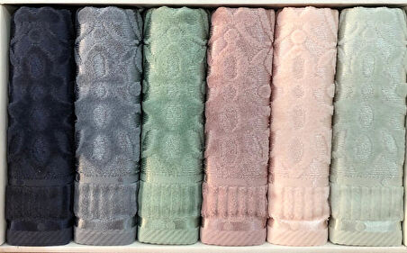 6 Lı Royam Hazangülü Mira %100 Pamuklu Kutulu El Yüz Havlusu Seti 50 x 90