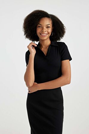 DeFacto Fitted Polo Yaka Fitilli Kaşkorse Kısa Kollu Tişört A0379AX24SMBK81