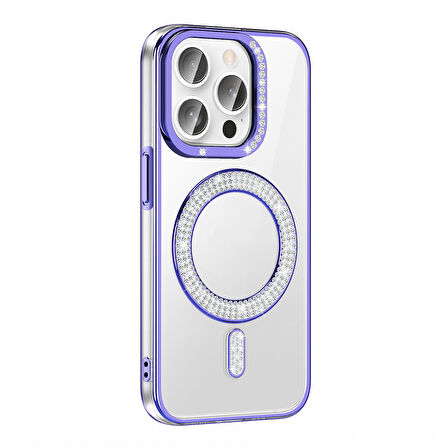 iPhone 14 Pro Max Kılıf Pırlanta Taş Tasarımlı M-safe Şarj Özellikli Karetta Silikon Kapak